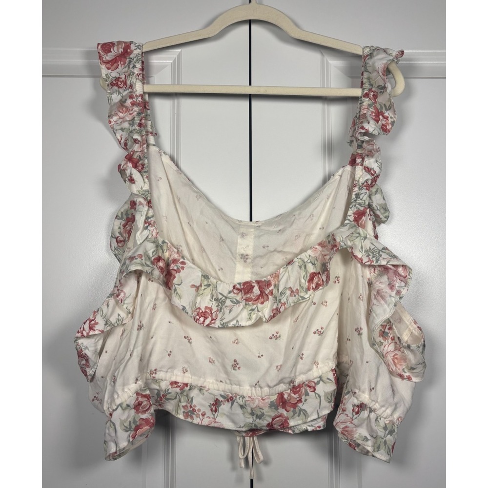 Torrid Womens Peplum Cropped Blouse Top Cream Floral Ruffle Cottagecore 6